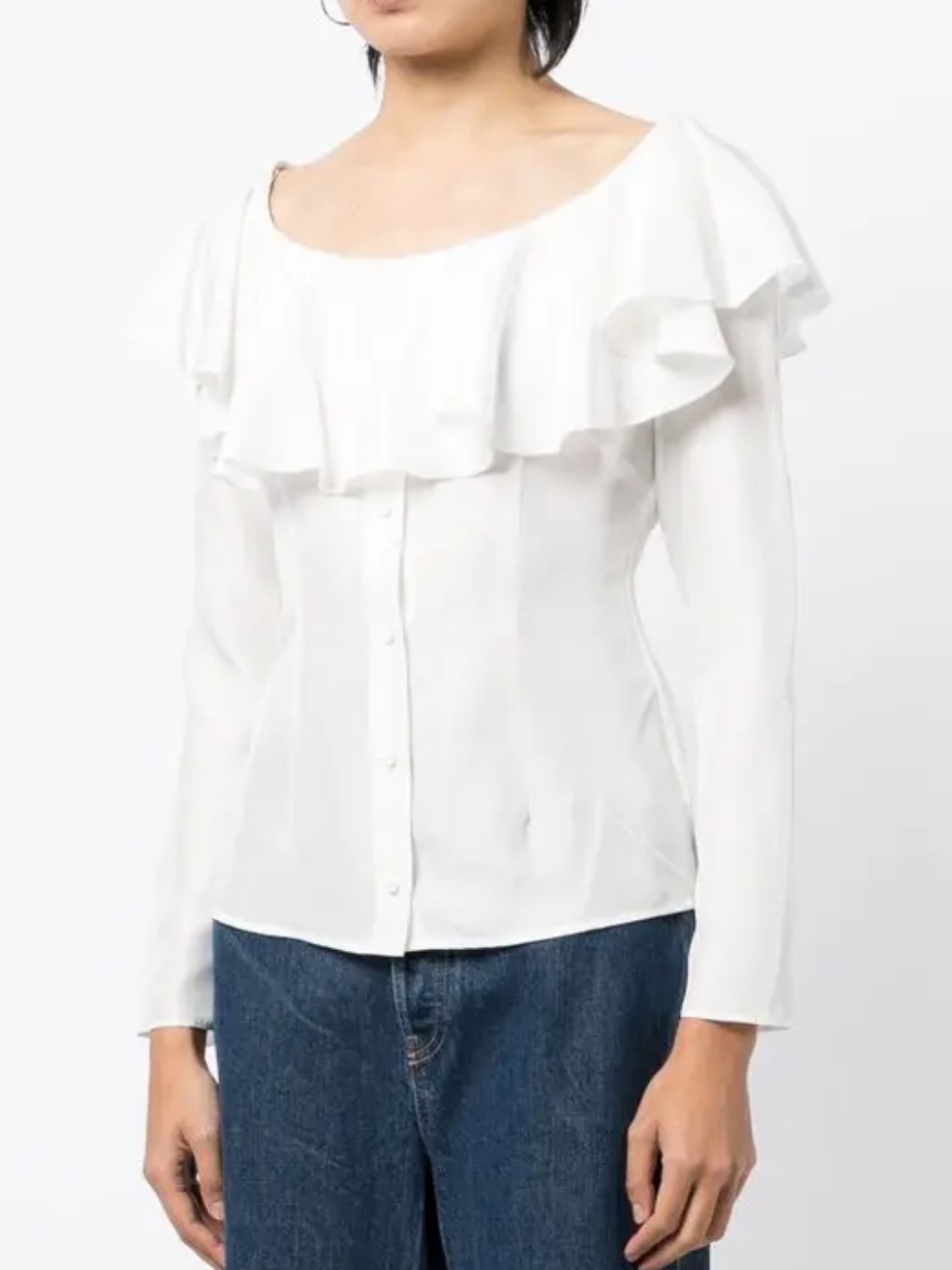 Philosophy Di Lorenzo Serafini Off-Shoulder Frilled Silk Blouse